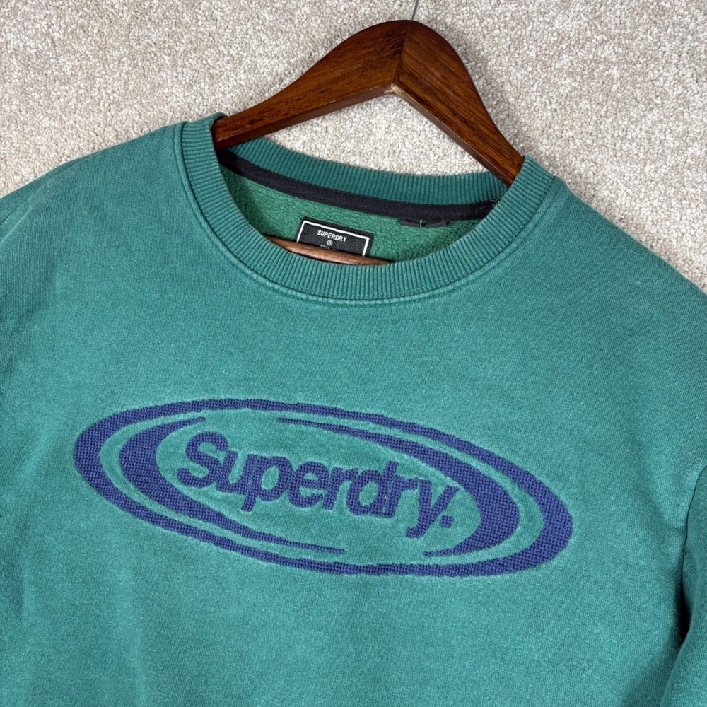 Superdry Mens Green Chenille Logo Fleece Lined Crewneck Sweatshirt Large